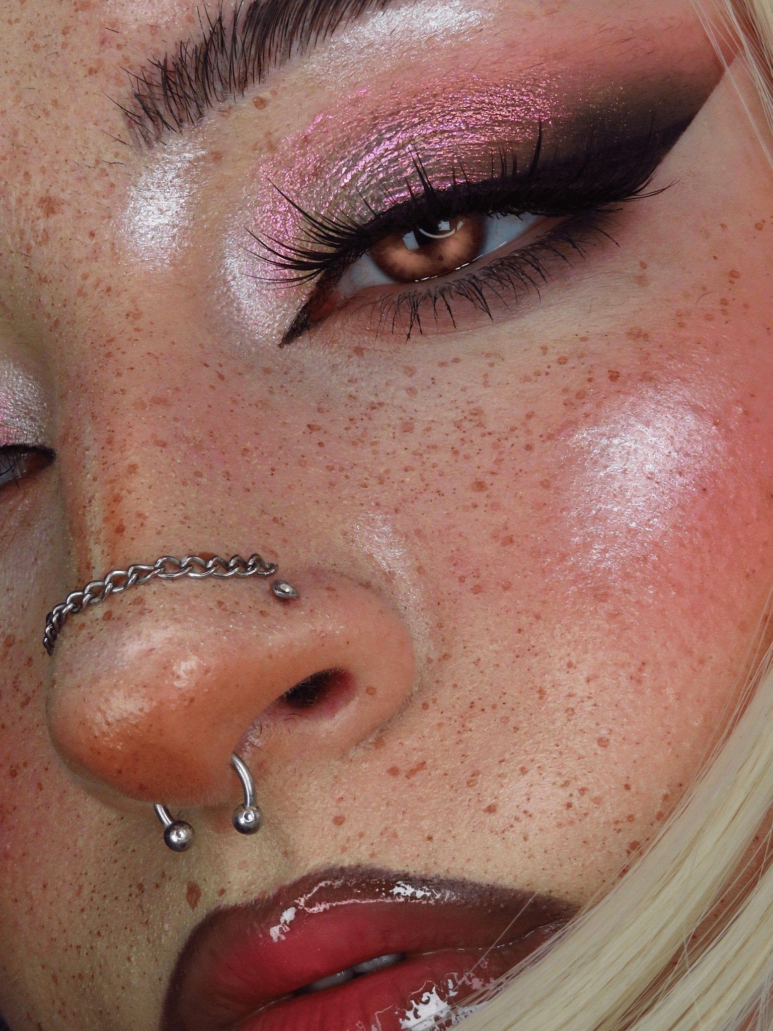 AFTERGLOW. Pro Glitz Opal Multichrome eyeshadow loose pigment. Multidimensional color shifts of Pink > Red > Gold > Green. Super shiny, sparkly vegan and cruelty free.
