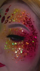 pride, pride glitter, pride makeup, glitter, glitters, pride makeup look, pride makeup ideas, chunky glitter, festival glitter, london pride, pride art, creative pride makeup, blue glitter, red glitter, orange chunky glitter, yellow chunky glitter, green glitter, purple glitter, pride look, pride trends, pride outfit, pride dress up, lgbt, love is love, pro glitz, proglitz, pro glitz pride collection